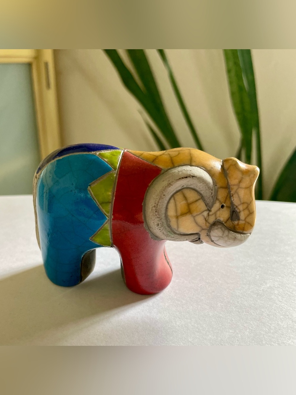 Raku Pottery- Ceramic Elephant Sculpture - Multicolor Home Art